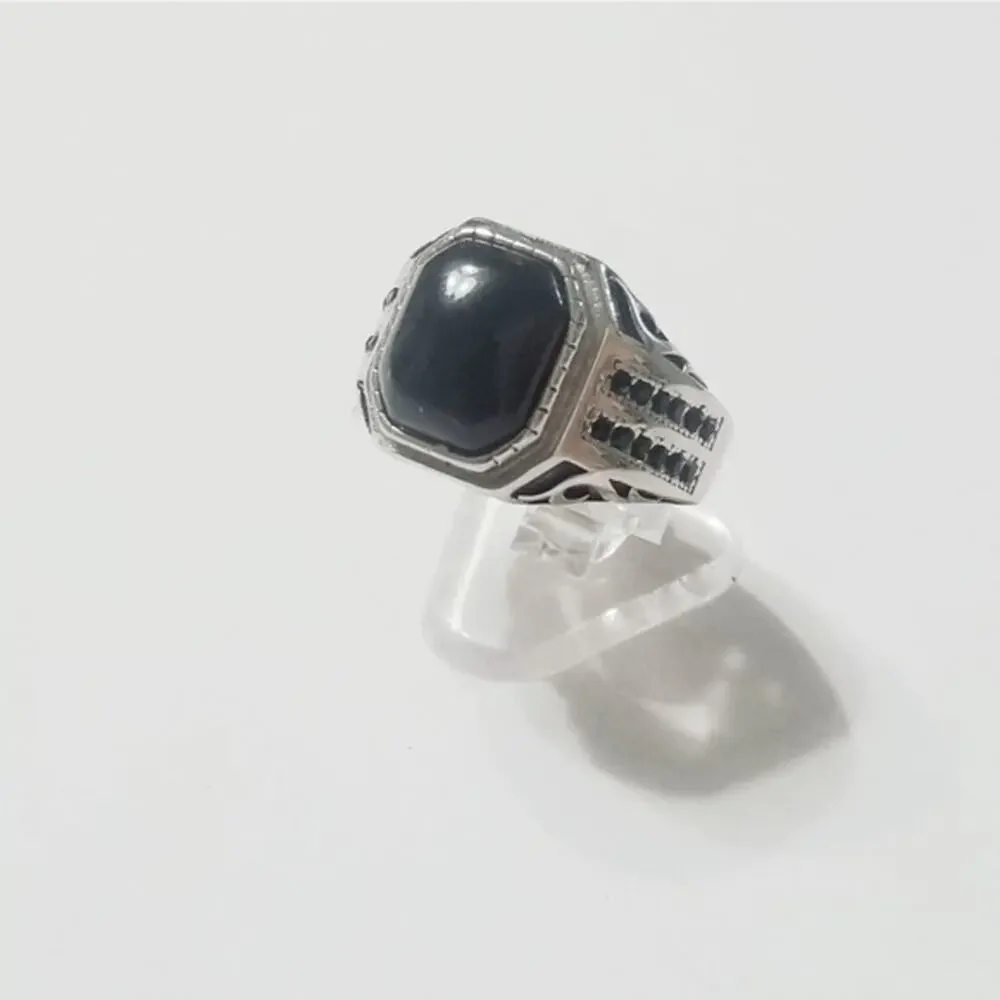 New stainless steel‎ black onyx ring size 14
